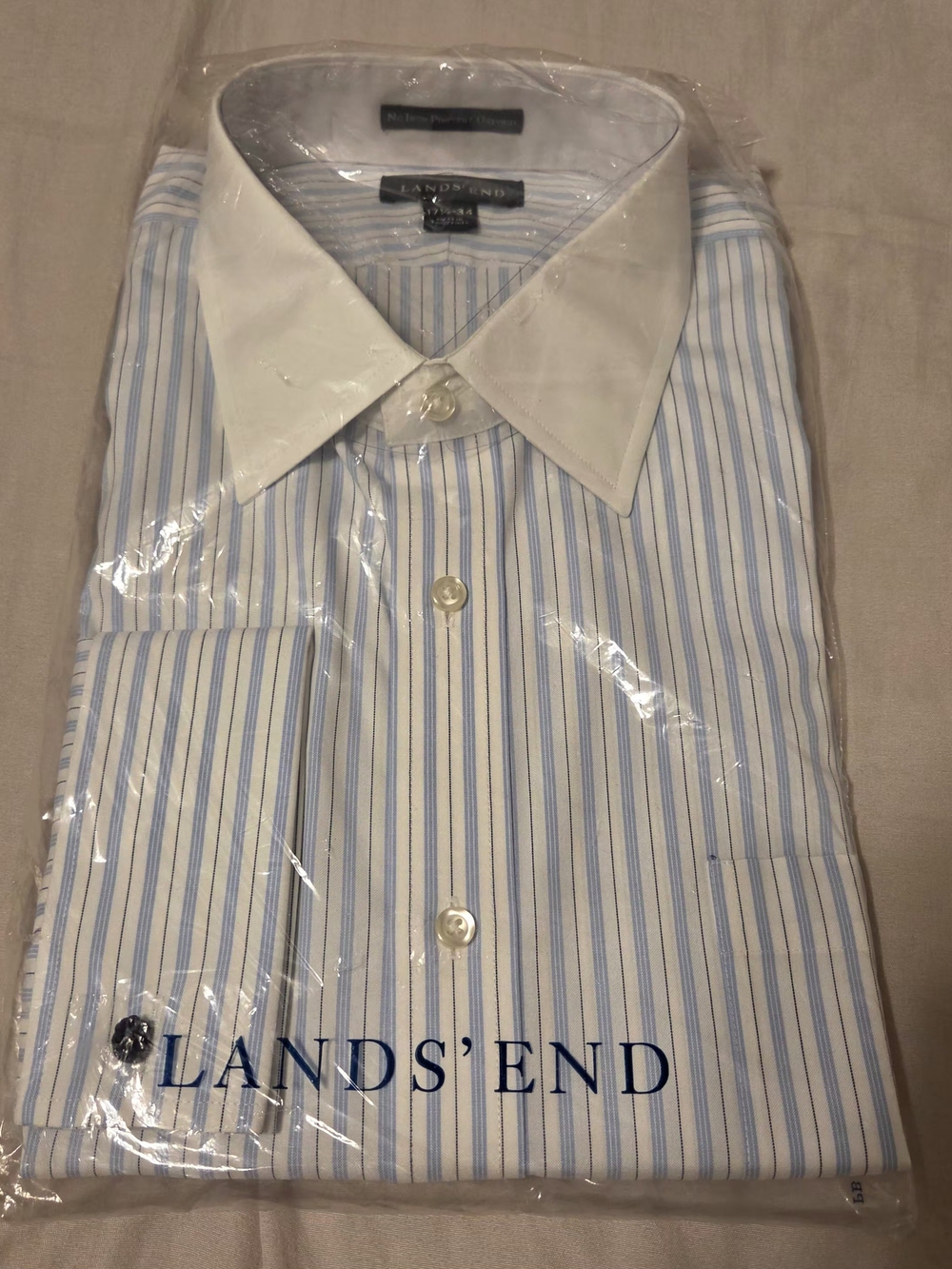 NWT Lands' End Men's Dress Shirt 17.5 34 No Iron Pinpoint Oxford White Collar